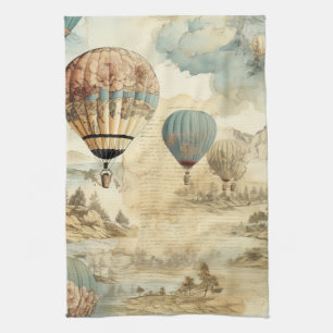 Linge De Cuisine Paysage de voyage antique ballon bleu rétro