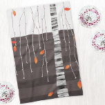Linge De Cuisine Paysage d'hiver Art Arbre<br><div class="desc">La Dernière des Feuilles. Peinture minimaliste contemporaine représentant un arbre à la fin de l'automne ou de l'automne,  au début de l'hiver avec des feuilles en chute brillante sur un arrière - plan abstrait noir et blanc monochrome. Art original de Nic Squirrell.</div>
