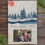 Linge De Cuisine Paysage d'hiver Forêt de neige Lune Photo de Noël<br><div class="desc">Paysage hivernal Forêt de neige Lune Noël Vacances Photo serviette de cuisine. Une nature d'hiver calme. Joyeux,  joyeux,  joyeux et votre nom de famille - ajoutez votre texte et votre photo. Un design festif pour un cadeau pour la cuisine.</div>