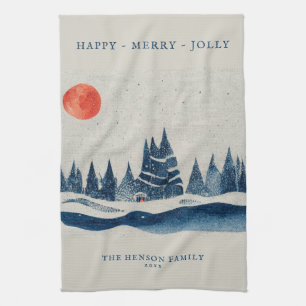 Linge De Cuisine Paysage d'hiver Forêt de neige Noël Lune