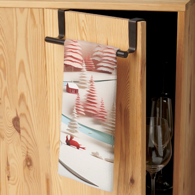 Linge De Cuisine Paysage d'hiver scandinave en 3D (Pliage en tiers)