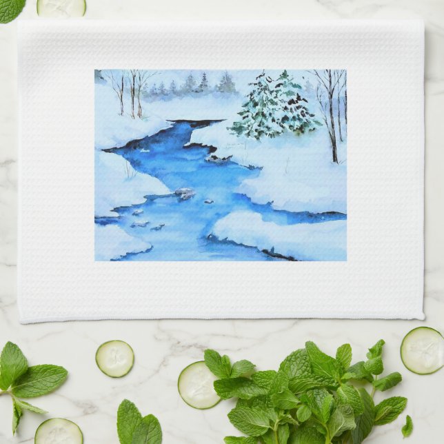 Linge De Cuisine Paysage hivernal (Plié)