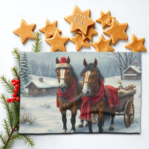 Linge De Cuisine Paysage hivernal avec chevaux et Cabine