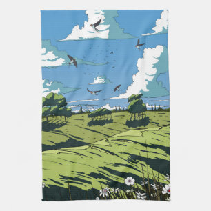 Linge De Cuisine Paysage japonais vintage la nuit