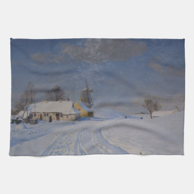 Linge De Cuisine Paysage neigeux en hiver (par H.A. Brendekilde) (Horizontal)