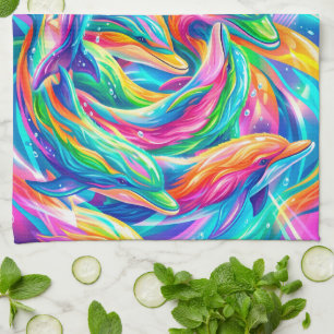 Linge De Cuisine Paysage onirique de dauphins vibrant – Psychedeliq