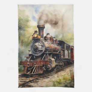 Linge De Cuisine Paysage pittoresque avec un train victorien