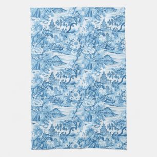 Linge De Cuisine Paysage Toile Bleue Classique