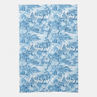 Linge De Cuisine Paysage Toile Bleue Classique