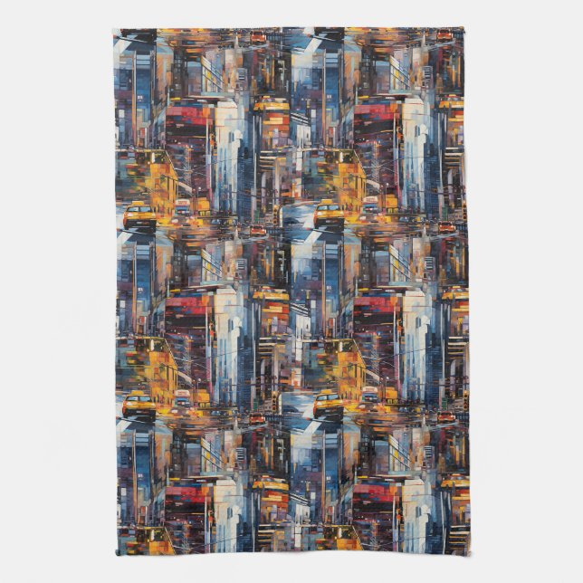 Linge De Cuisine Paysage urbain cyberpunk abstrait (1) (Vertical)