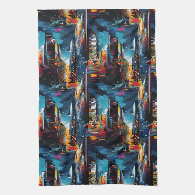 Linge De Cuisine Paysage urbain cyberpunk abstrait (3) (Vertical)