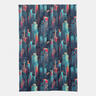 Linge De Cuisine Paysage urbain cyberpunk abstrait (5)