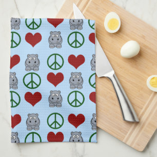 Linge De Cuisine Peace Love Hippopotame mignonne Motif hippo