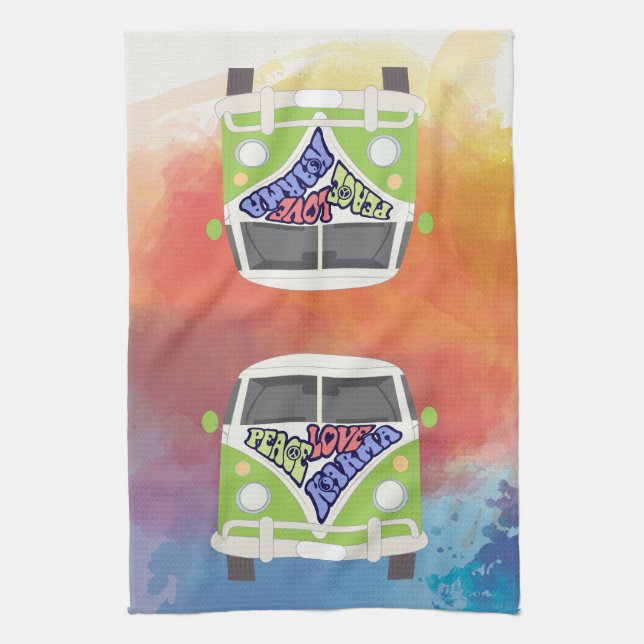 Linge De Cuisine Peace Love Karma hippie arc-en-ciel aquarelle van (Vertical)
