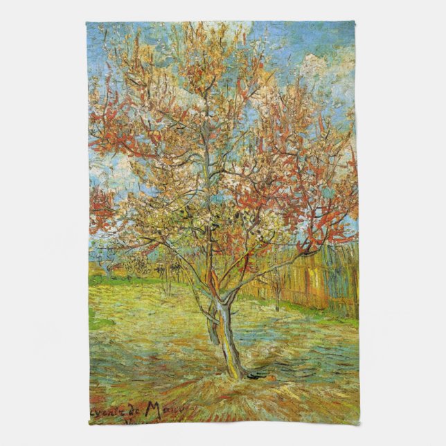 Linge De Cuisine Peach Tree rose en fleurs par Vincent van Gogh (Vertical)