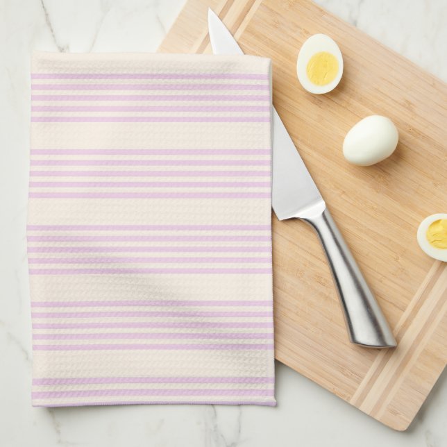 Linge De Cuisine Peaches et crème cinq bandes motif (Quart Plié)