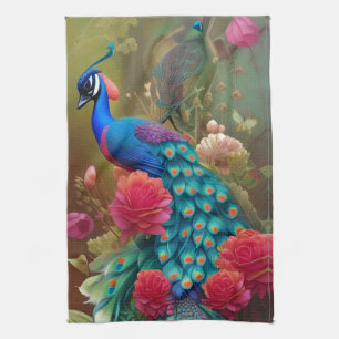 Linge De Cuisine Peacock Bleu, Jardin Rose