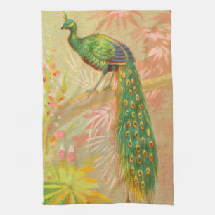 Linge De Cuisine Peacock vintage et peinture à fleurs