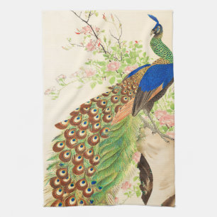 Linge De Cuisine Peacock vintage et peinture à fleurs