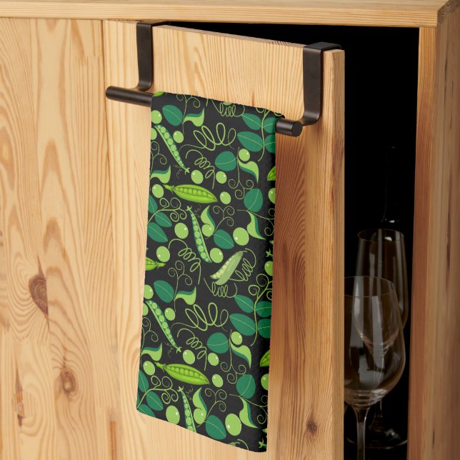 Linge De Cuisine Peas motif 01.bw Black BG (Pliage en tiers)