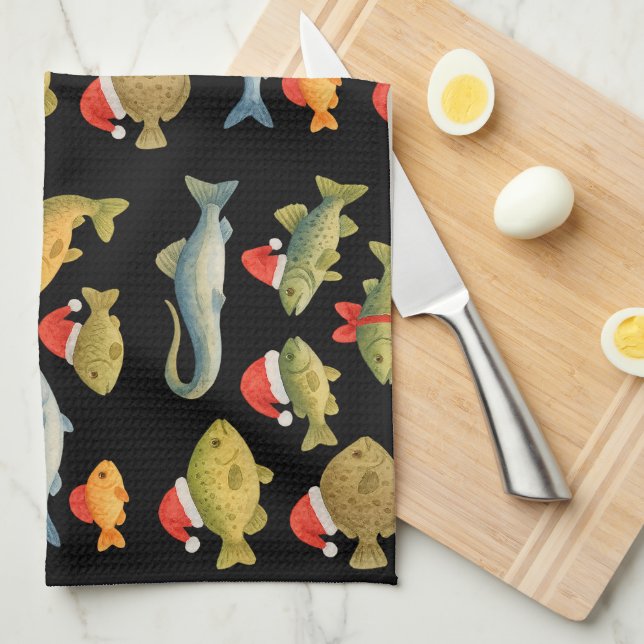 Linge De Cuisine Pêche amour Noël thème avec Santa Hat (Quart Plié)