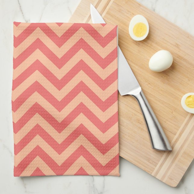 Linge De Cuisine Pêche et canneberge Chevron (Quart Plié)