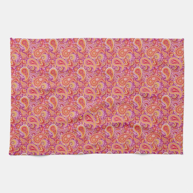 Linge De Cuisine Pêche et Paisley pourpre (Horizontal)