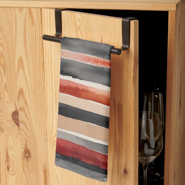 Linge De Cuisine Pêche rouge et rayures noires (Pliage en tiers)