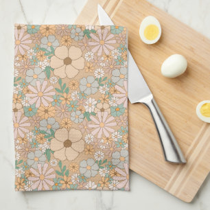 Linge De Cuisine Pêcher Orange rose gris floral