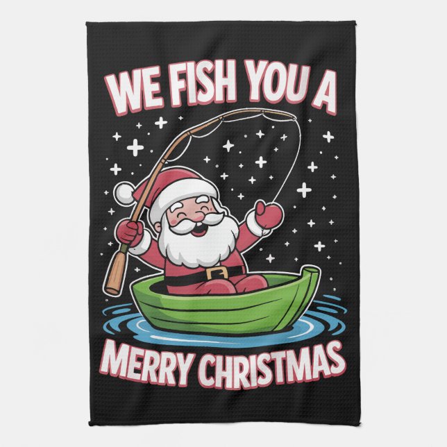 Linge De Cuisine Pêcheur de Noël Pêche Funny Cool Père Noël (Vertical)