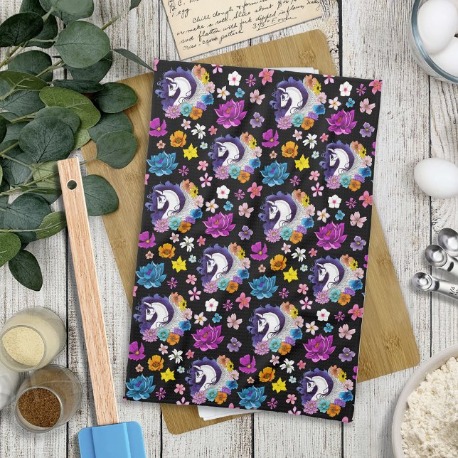 Linge De Cuisine Pegasus Noir Floral (Créateur téléchargé)