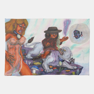 Linge De Cuisine Peinture à l'aquarelle Éros chevauche Lionne Auror
