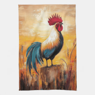 Linge De Cuisine Peinture à l'huile Coq sur un Poteau