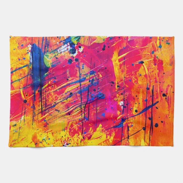 Linge De Cuisine Peinture Abstraite brillante colorée (Horizontal)