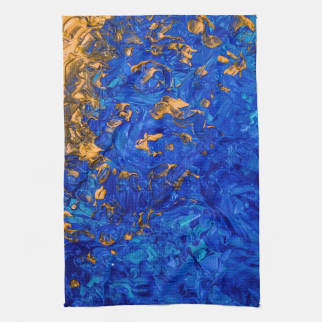 Linge De Cuisine Peinture acrylique bleu or jaune d'Artsy Cobalt (Vertical)