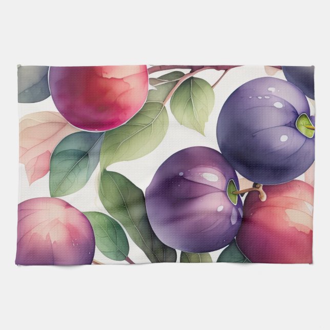 Linge De Cuisine Peinture aquarelle des prunes (Horizontal)