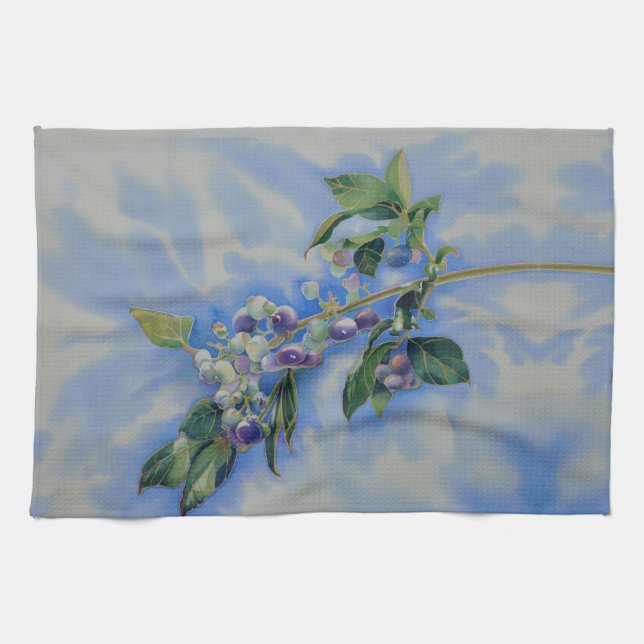 Linge De Cuisine Peinture aquarelle myrtille (Horizontal)