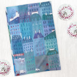 Linge De Cuisine Peinture Cityscape Paris en bleu<br><div class="desc">Une peinture murale de Paris au printemps.</div>