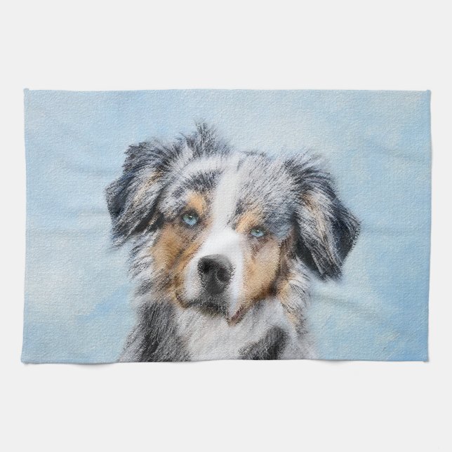 Linge De Cuisine Peinture de berger américaine miniature - Chien Ar (Horizontal)