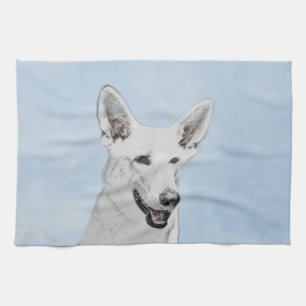 Linge De Cuisine Peinture de berger blanc - jolie art original de c