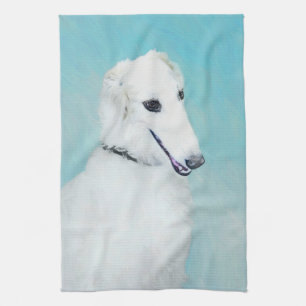Linge De Cuisine Peinture de Borzoi (blanc) - Beau art original de