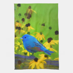 Linge De Cuisine Peinture de Bunting Indigo - Art original pour les