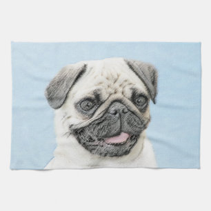 Linge De Cuisine Peinture de carlin - Joli art original de chien