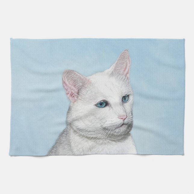 Linge De Cuisine Peinture de chat blanc - Cute Original Cat Art (Horizontal)