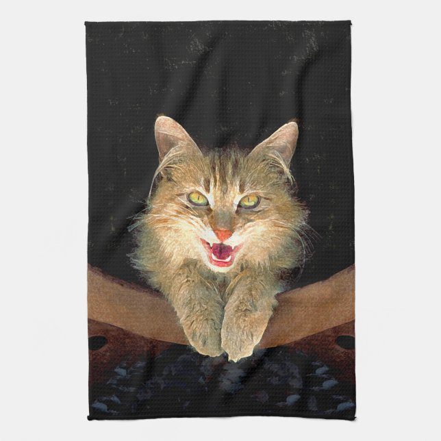 Linge De Cuisine Peinture de chat Mad - Cute Original Cat Art (Vertical)