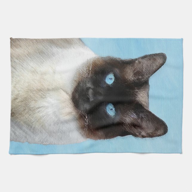 Linge De Cuisine Peinture de chat siamois - Art original de chat mi (Horizontal)