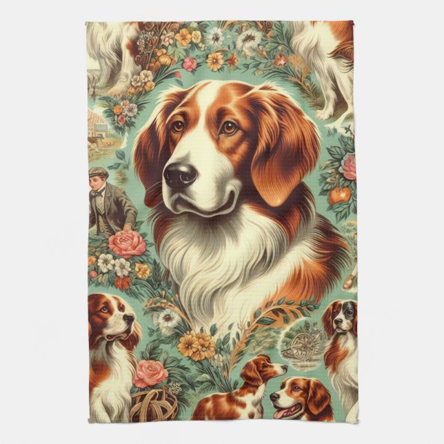 Linge De Cuisine Peinture de chien breton vintage (Vertical)