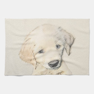 Linge De Cuisine Peinture de chiot d'or Retriever - Art de chien or
