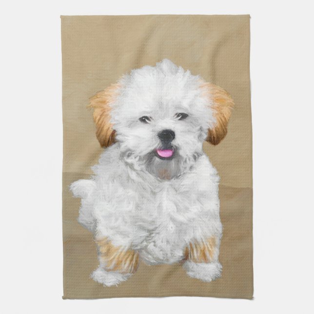 Linge De Cuisine Peinture de chiot Lhasa Apso - Art original de chi (Vertical)