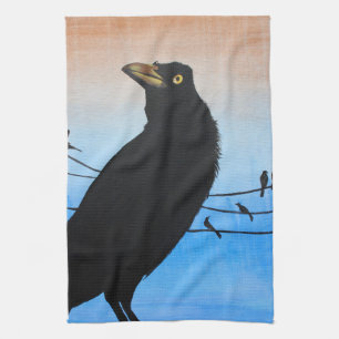 Linge De Cuisine Peinture de faune de nature d'oiseau de Grackle